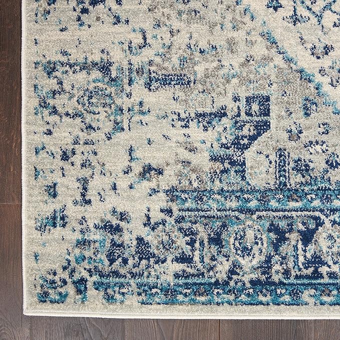 Nourison Home Tranquil Ivory/Light Blue 4' x 6' Area Rug - Easy Clean, Non Shedding, Bed Room, Living Room, Dining Room, Kitchen (4' x 6')