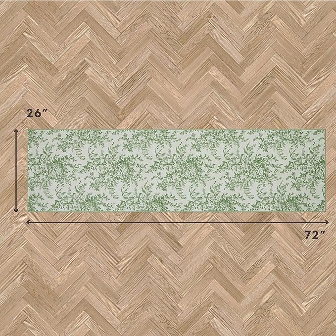 Laura Ashley Sage Ivory Bedford Floral Machine Washable & Slip Resistant 26" x 72" Runner Rug