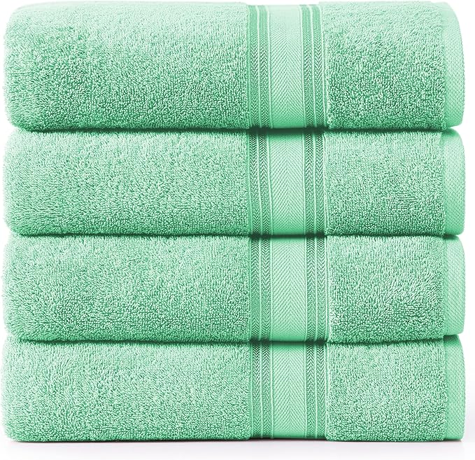 LANE LINEN 100% Cotton Bath Towels Set of 4 (28"x54") - Zero Twist, Mercerized Cotton Bathroom Towel Set - Quick Dry, Soft & Absorbent Large Bath Towels - Holds Well After Multiple Washes - Aqua Sky