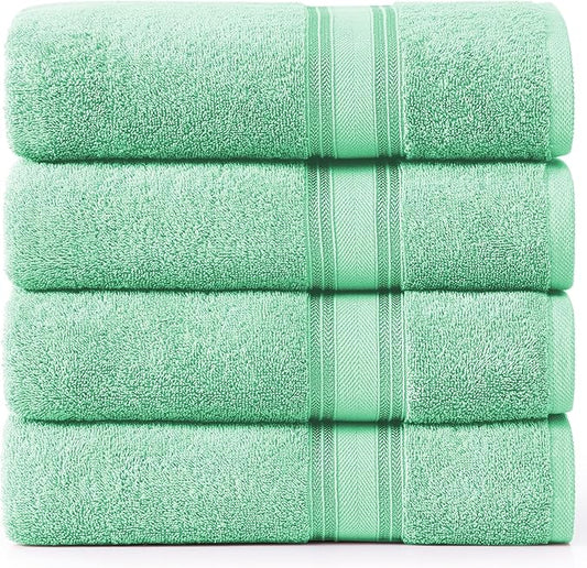 LANE LINEN 100% Cotton Bath Towels Set of 4 (28"x54") - Zero Twist, Mercerized Cotton Bathroom Towel Set - Quick Dry, Soft & Absorbent Large Bath Towels - Holds Well After Multiple Washes - Aqua Sky