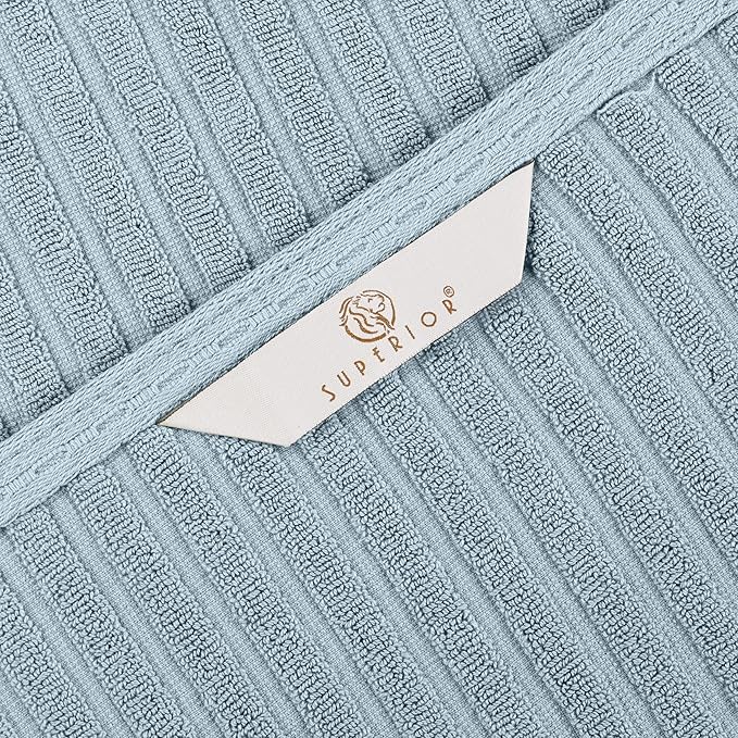 Cotton 2-Piece Solid and Ribbed Bath Towel Set, Bath Towels- 27" x 54", Slate Blue by Superior