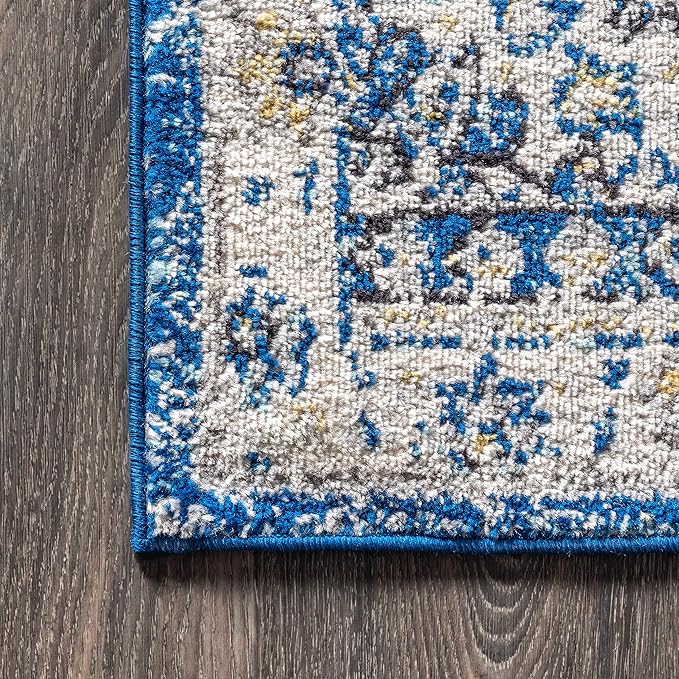 JONATHAN Y Boho Vintage Blue/Cream Indoor Area Rug, 4x6, Bohemian Flair Medallion, Chic, Floral, Easy-Cleaning, High Traffic for Living Room, Bedroom, Kitchen, Pet Friendly, Non-Shedding (BMF104B-4)