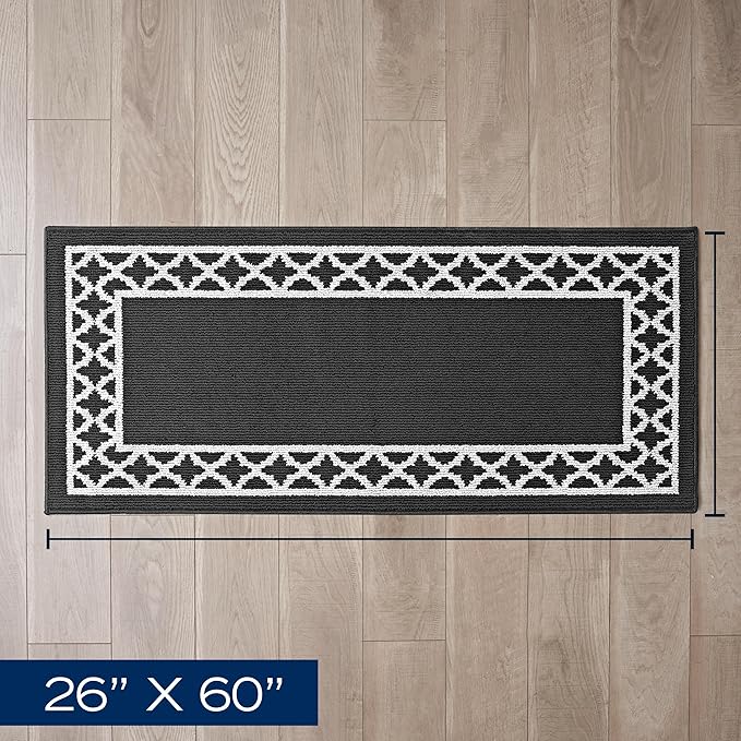 Nautica – Runner Rug | Indoor Runners for Hallways and Entry Rugs| Non-Slip and Non-Skid Entry and Kitchen Door Mat| Machine Washable Entryway Carpet Rugs | 2'2" x 5' | Trellis Black