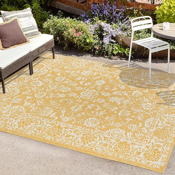 JONATHAN Y Weave Floral Indoor Outdoor Area Rug 8X10 Yellow/Cream, Tela Bohemian Textured for Backyard, Patio, Porch, Easy-Cleaning, High Traffic, Pet-Friendly, Non-Shedding (SMB100E-8)