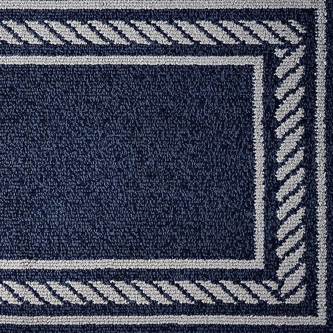 Nautica – Runner Rug | Indoor Runners for Hallways and Entry Rugs| Non-Slip and Non-Skid Entry and Kitchen Door Mat| Machine Washable Entryway Carpet Rugs | 2'2" x 3'9" | Rope Border Denim