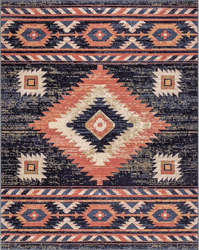 Well Woven Tulsa Lea Blue Traditional Southwestern Tribal 3x5 (3'11" x 5'3") Area Rug