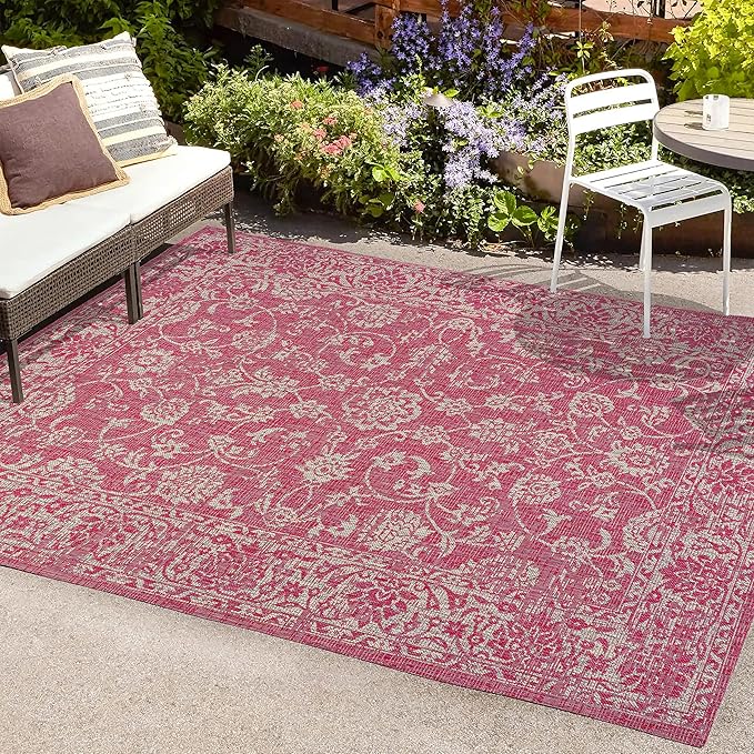 JONATHAN Y Weave Floral Indoor Outdoor Area Rug 5X8 Fuchsia/Light Gray, Tela Bohemian Textured for Backyard, Patio, Porch, Easy-Cleaning, High Traffic, Pet-Friendly, Non-Shedding (SMB100G-5)