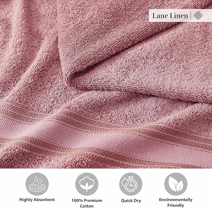 LANE LINEN Luxury Bath Towel Set - 6 Piece Set, 100% Cotton Bathroom Towels, Zero Twist, Quick Dry Shower Towels, Absorbent Towel, 2 Bath, 2 Hand, 2 Wash Cloths - Wishful Mauve