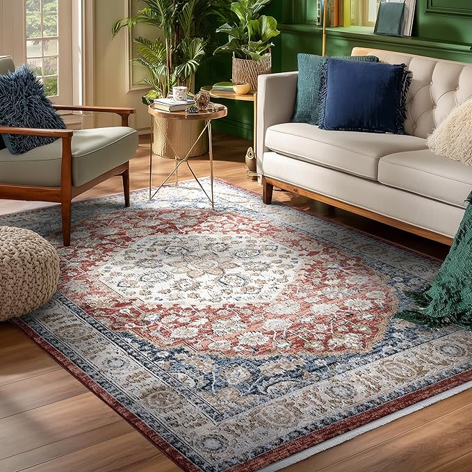 Well Woven Indira Mythos Vintage Medallion Crimson 5x7 (5'3" x 7'3") Area Rug | Heritage-Inspired, Soft & Durable, Easy to Clean for Living Room, Bedroom, Dining Room