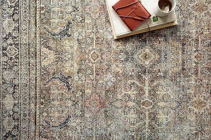 Loloi Layla Collection LAY-03 Olive/Charcoal 2'-6" x 12'-0" .13" Thick Runner Rug, Soft, Durable, Vintage Inspired, Distressed, Low Pile, Non-Shedding, Easy Clean, Printed, Living Room Rug