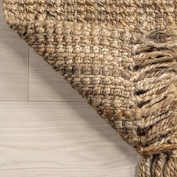 Nuloom Daniela Natural, 6' Square, Handmade, Jute, Tassel, Soft and Textured, High Traffic, Stain Resistant, Easy Clean, Durable Area Rug for Bedroom, Living Room, Dining Space, Foyer, Entryway