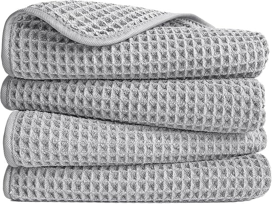 POLYTE 430 GSM Microfiber Lint Free Hand Towel, 16 x 30 in, 4 Pack (Waffle Weave)