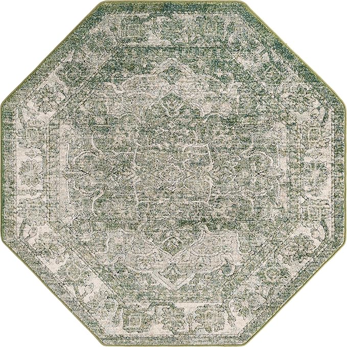 Unique Loom Isabella Collection Area Rug - Adjani (5' 1" Octagon, Green/ Ivory)