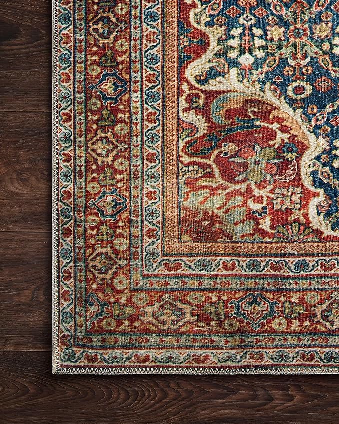 Loloi Layla Collection LAY-09 Cobalt Blue/Spice 5'-0" x 7'-6" .13" Thick Area Rug, Soft, Durable, Vintage Inspired, Distressed, Low Pile, Non-Shedding, Easy Clean, Printed, Living Room Rug