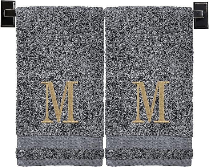 Monogrammed Hand Towels for Bathroom | Luxury Turkish Cotton | Embroidered in USA | Set of 2 | Choose Set Color and Monogram Color | A - Z | Modern Font