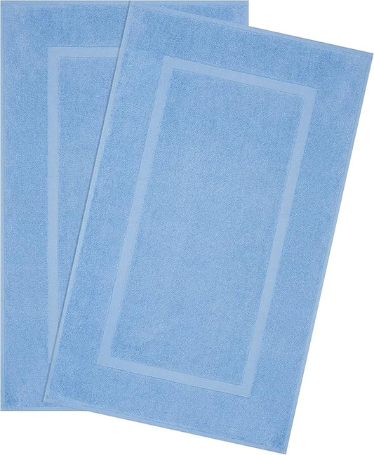 Cotton Paradise 100% Cotton Bath Mats for Bathroom Floor Set of 2 Pack, 20x34 Soft Absorbent Washable Quick Dry Tub Bathmat, Sky Blue Towel Bath Mat