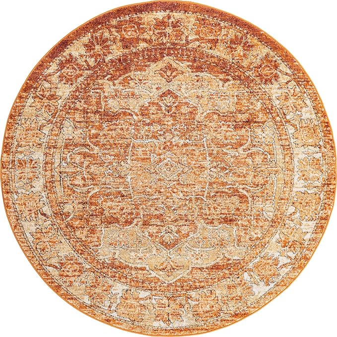 Unique Loom Isabella Collection Area Rug - Adjani (6' 1" Round, Rust Red/ Black)