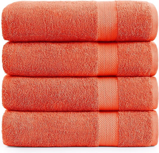 LANE LINEN 100% Cotton 4 Pack Bath Sheets Set (35"x66") - Ring Spun, Ultra Soft & Highly Absorbent Extra Large Towels - Multipurpose Premium Hotel Quality Bathroom Towel - Tiger Lily