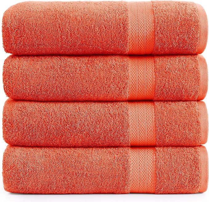 LANE LINEN 4 Pack Bath Towels (28"x54") - 100% Ring Spun Cotton Towels Set for Bathroom - Quick Dry, Ultra Soft & Absorbent Large Bath Towel Set - Can be Used for Salon, Spa & Hotel - Tiger Lily
