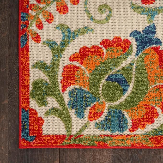 Nourison Home Aloha Red Multicolor 5'3" x 7'5" Area Rug - Easy Clean, Non Shedding, Bed Room, Living Room, Dining Room, Kitchen (5' x 8')