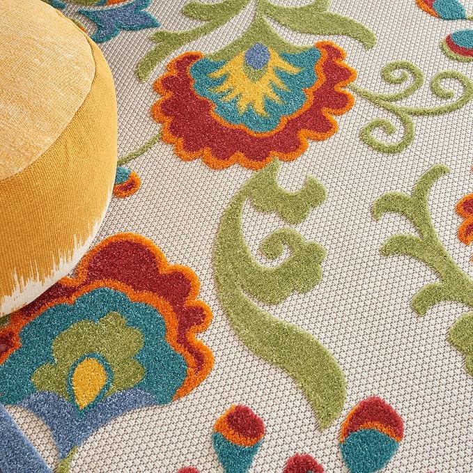 Nourison Home Aloha Ivory Multicolor 9' x 12' Area Rug - Easy Clean, Non Shedding, Bed Room, Living Room, Dining Room, Kitchen (9' x 12')