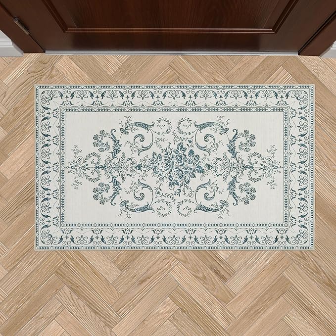 Laura Ashley Sea Spray Blue Josette Medallion Machine Washable & Slip Resistant 26" x 45" Accent Rug