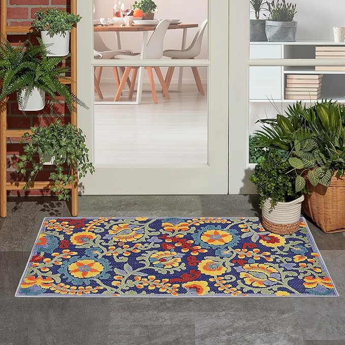 Nourison Home Aloha Navy Multicolor 2'8" x 4' Area Rug - Easy Clean, Non Shedding, Bed Room, Living Room, Dining Room, Kitchen (3' x 4')