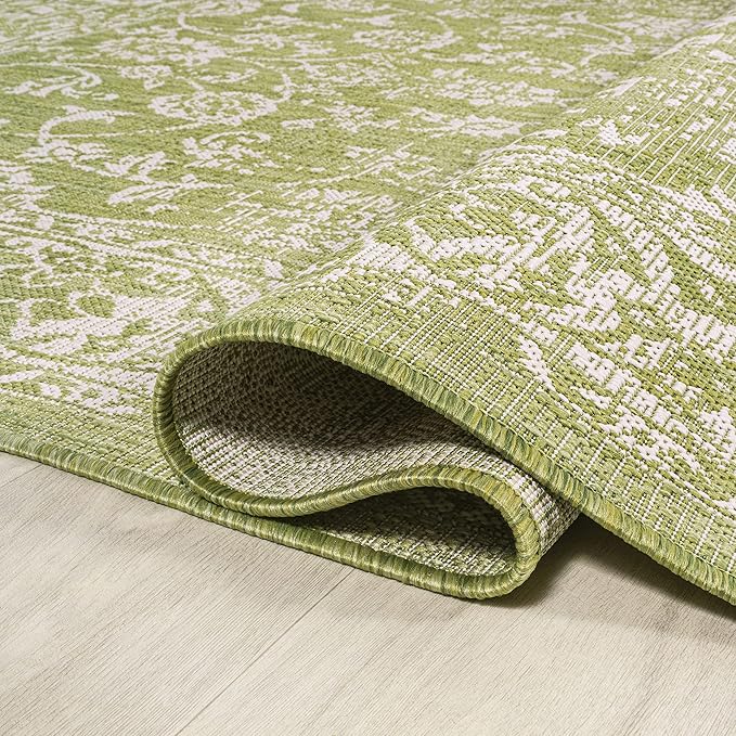 JONATHAN Y Weave Floral Indoor Outdoor Area Rug 9X12 Green/Cream, Tela Bohemian Textured for Backyard, Patio, Porch, Easy-Cleaning, High Traffic, Pet-Friendly, Non-Shedding (SMB100D-9)