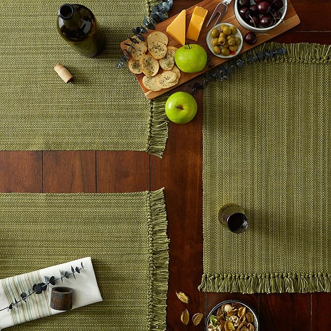 DII Variegated Tabletop Collection, Placemat Set3x19, Olive Green, 6 Piece