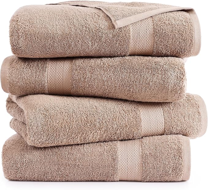 LANE LINEN Luxury Bath Towels Set of 4 (28"x54") - 100% Ring Spun Cotton Bathroom Towel Set - Durable, Quick Dry, Ultra Soft & Absorbent Large Shower Towels for Bathroom - Sustainably Produced - Taupe