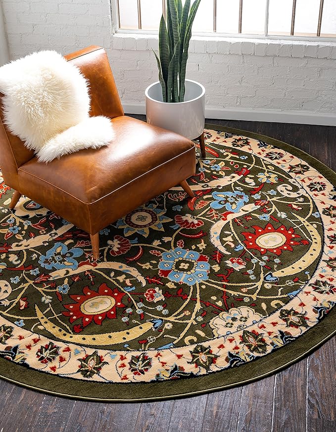 Unique Loom Espahan Collection Area Rug - Cape Cod (7' 10" Round, Green/ Black)