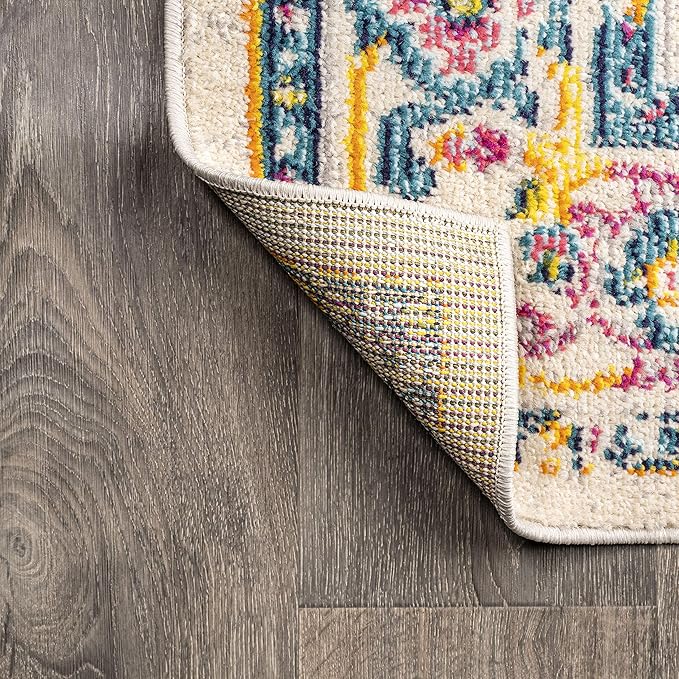 JONATHAN Y Brooklyn Geometric Medallion Beige/Ivory Indoor Area Rug, 4x6, Vintage, Bohemian, Easy-Cleaning for Living Room, Bedroom, Kitchen, Pet Friendly, Non-Shedding (MDP207B-4)