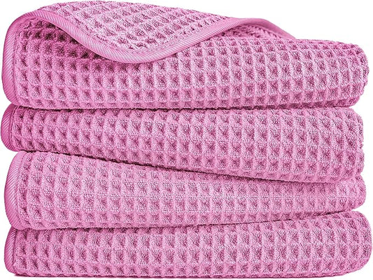 POLYTE 430 GSM Microfiber Lint Free Hand Towel, 16 x 30 in, 4 Pack (Waffle Weave)