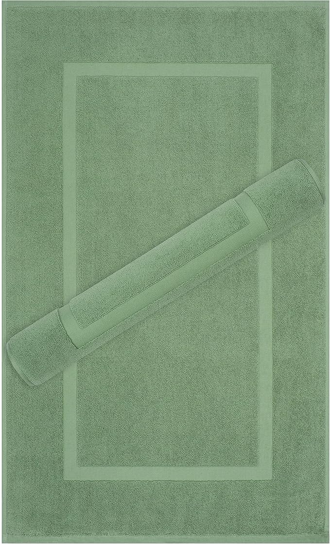 Cotton Paradise 100% Cotton Bath Mats for Bathroom Floor Set of 2 Pack, 20x34 Soft Absorbent Washable Quick Dry Tub Bathmat, Sage Green Towel Bath Mat