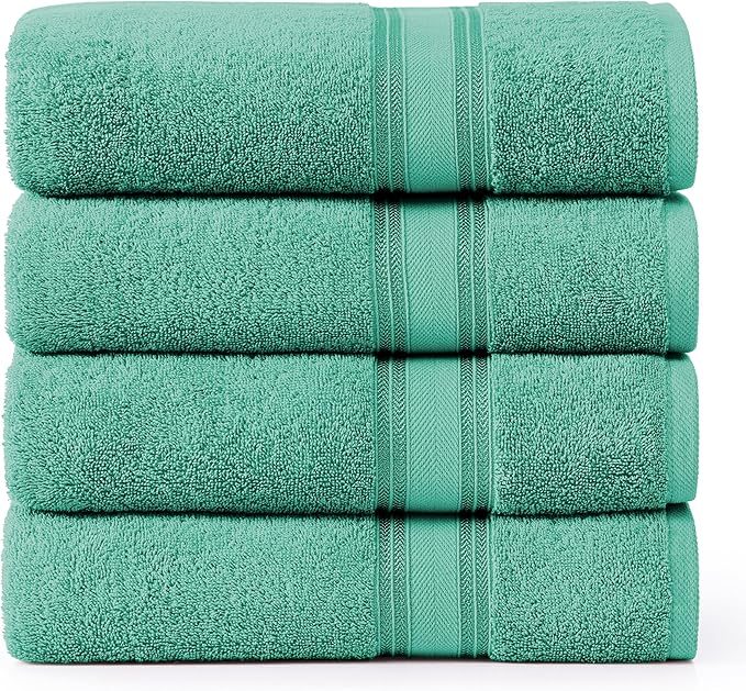 Lane Linen 100% Cotton Bath Towels 4 Pack (28"x54") - Zero Twist, Premium Cotton Large Towels Set for Bathroom - Quick Dry, Soft & Absorbent Large Bath Towel Set - Oeko Tex Certified, Pre Shrunk- Teal