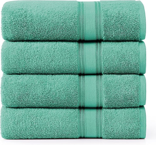 LANE LINEN Large Teal Cotton Bath Sheets, 4 Piece Set, Quick Dry, Super Soft Shower Towels, Highly Absorbent