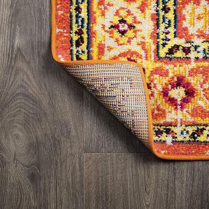 JONATHAN Y Brooklyn Geometric Medallion Orange/Blue Indoor Area Rug, 5x8, Vintage, Bohemian, Easy-Cleaning for Living Room, Bedroom, Kitchen, Pet Friendly, Non-Shedding (MDP207D-5)