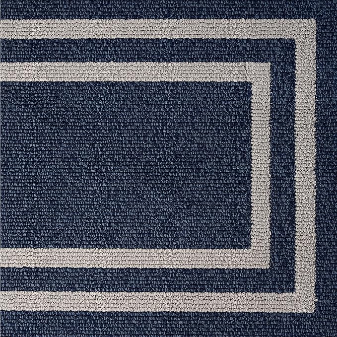 Nautica – Runner Rug | Indoor Runners for Hallways and Entry Rugs| Non-Slip and Non-Skid Entry and Kitchen Door Mat| Machine Washable Entryway Carpet Rugs | 2'6" x 12' | Double Border Denim