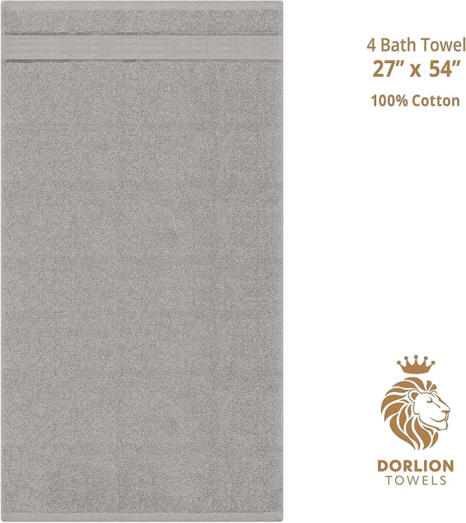 4 Pack Bath Towel Set, 100% Cotton Bath Towels for Bathroom, Gray