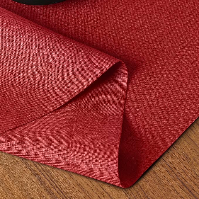 D'Moksha Homes Linen Table Runner 36 Inches - 100% Pure Linen Bright Red Small Table Runner 14 x 36 Inch for Dresser, Coffee Tables, Winter, Holiday, New Year-Machine Washable
