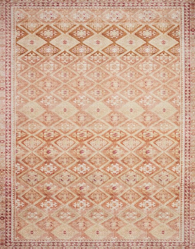 Loloi Layla Collection LAY-16 Natural/Spice 2'-6" x 7'-6" .13" Thick Runner Rug, Soft, Durable, Vintage Inspired, Distressed, Low Pile, Non-Shedding, Easy Clean, Printed, Living Room Rug