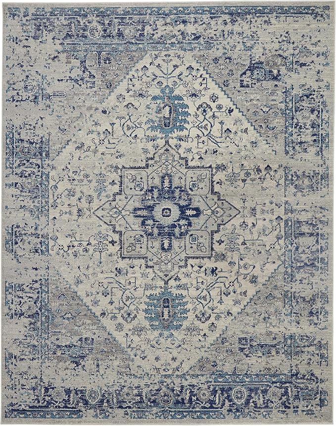 Nourison Home Tranquil Ivory/Light Blue 8'10" x 11'10" Area Rug - Easy Clean, Non Shedding, Bed Room, Living Room, Dining Room, Kitchen (9' x 12')