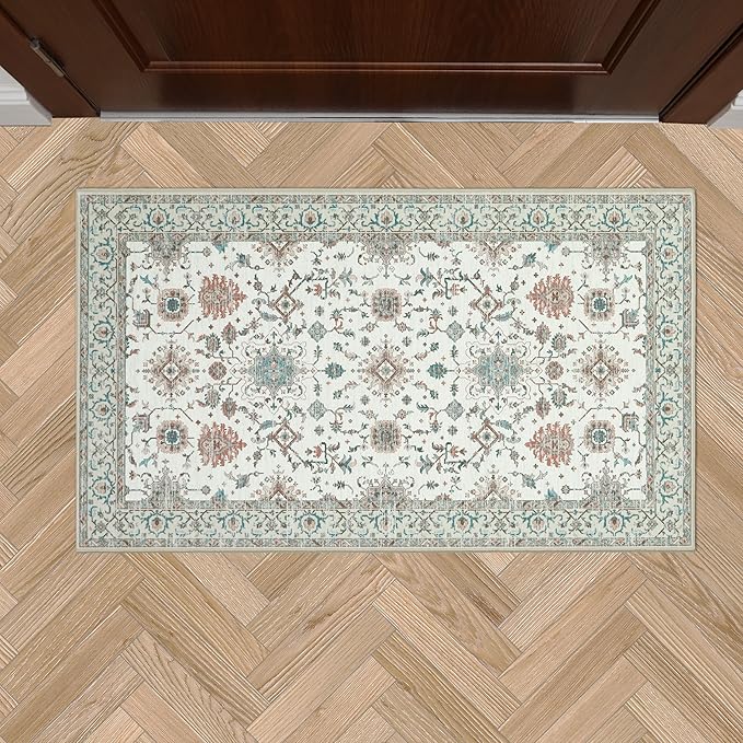 Laura Ashley Beige Aure Floral Machine Washable & Slip Resistant 26" x 45" Accent Rug