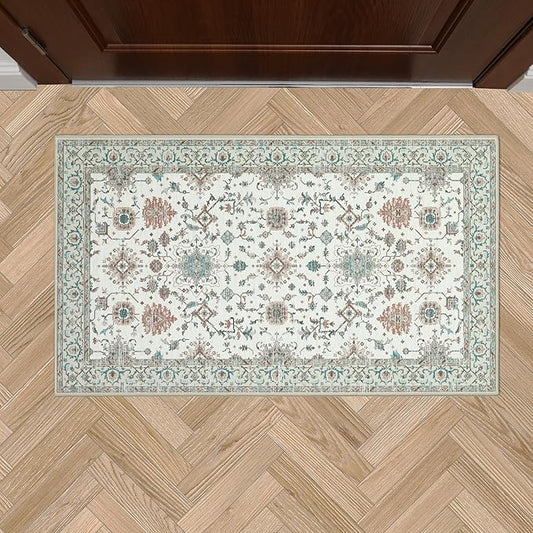 Laura Ashley Beige Aure Floral Machine Washable & Slip Resistant 26" x 45" Accent Rug