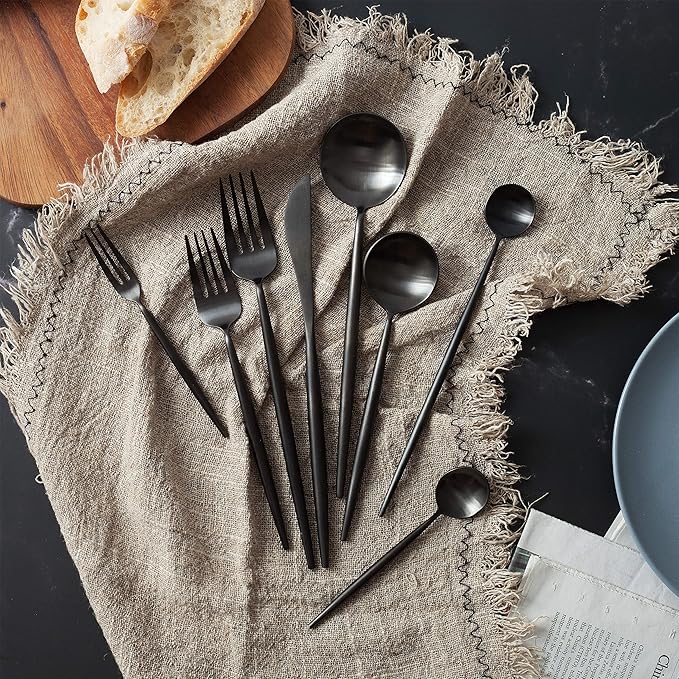 Homelux Theory 2 Sets of 5pc Matte Black 18/10 Stainless Steel Flatware, Stainless Steel Kitchen Utensils, Modern Utensils & Contemporary Flatware Set, Elegant Adaline Royal Forks Spoons Cutlery Set