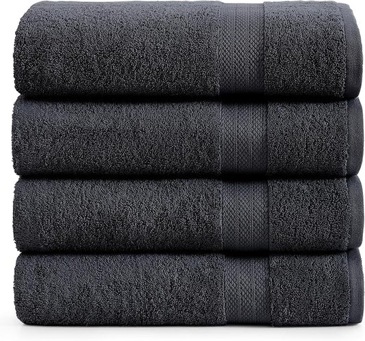 LANE LINEN Bath Towels 4 Pack (28"x54") - 100% Ring Spun Cotton Large Towel Set for Bathroom - Durable, Quick Drying, Soft & Absorbent Large Bath Towel Set - Perfect for Regular use - Black Towels