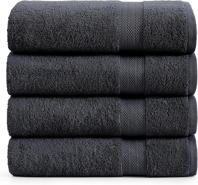 LANE LINEN 100% Luxury Cotton Bath Sheets Set of 4 (35"x66") - Ultra Soft & Fade Resistant, Quick Drying Extra Large Towel Sets - Highly Absorbent, Spa Quality Oversized Towels for Bathroom - Black