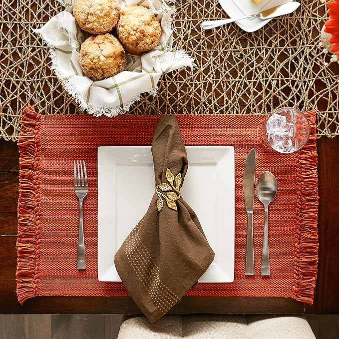 DII Variegated Tabletop Collection, Placemat Set3x19, Burnt Orange, 6 Piece