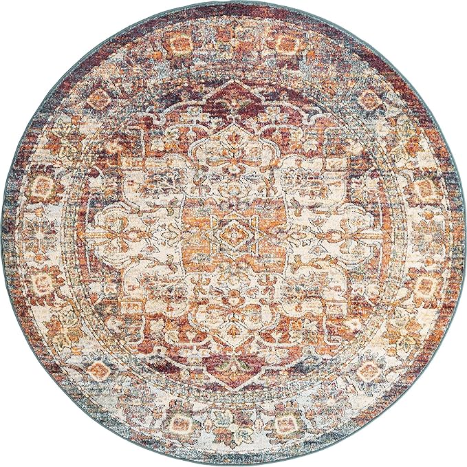 Unique Loom Isabella Collection Area Rug - Adjani (6' 1" Round, Multi/ Beige)