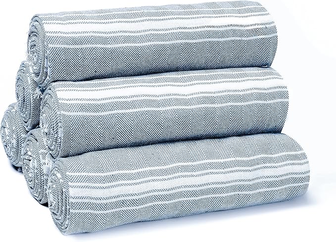 Belizzi Home Peshtemal Turkish Towel Chevron Beach Towels Oversized 36x71 Set of 6, Beach Towels for Adults, Soft Durable Absorbent Extra Large Bath Sheet Hammam Towel - Navy Blue